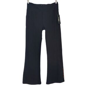 Bebe Sport Women's Black Yoga Pants L, of cotton and spandex, wide leg, NWT